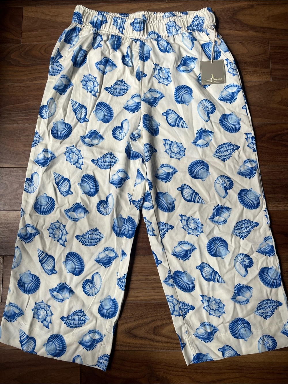 New Jules & Leopold White Trousers Pants Blue Seashell Print Size Medium Summer